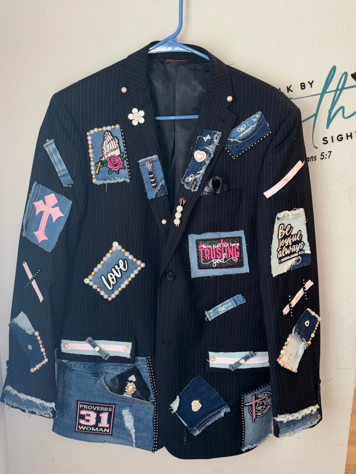 BLACK PINSTRIPE FAITH BLAZER - XL